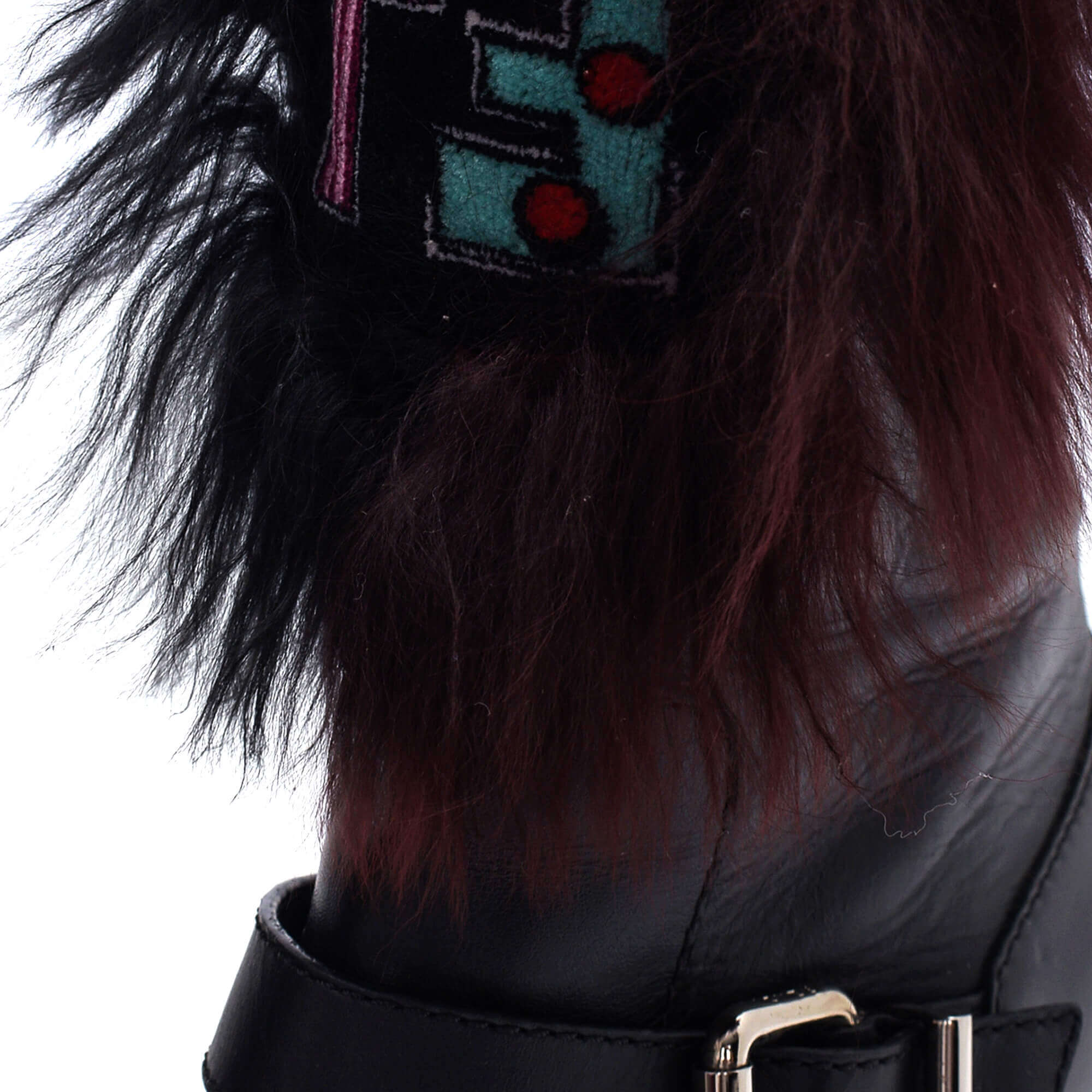 Fendi - Black Leather FF Logo Fur & Strap Detail Boots